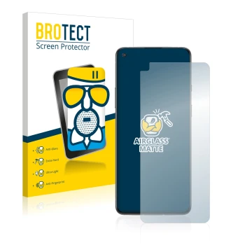 Vorderseite einer Produktverpackung mit dem Markenlogo BROTECT. Daneben ist das Gerät OnePlus 8T mit dem zugehörigen Displaysc