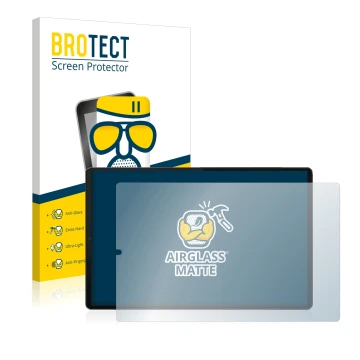 Vorderseite einer Produktverpackung mit dem Markenlogo BROTECT. Daneben ist das Gerät Lenovo Tab M10 FHD Plus (im Querformat) 