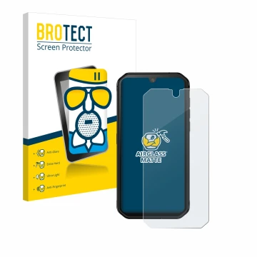 Vorderseite einer Produktverpackung mit dem Markenlogo BROTECT. Daneben ist das Gerät Blackview BV9900E mit dem zugehörigen Di