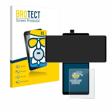Vorderseite einer Produktverpackung mit dem Markenlogo BROTECT. Daneben ist das Gerät LG Wing (Hinteres Display) mit dem zugeh