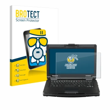 Vorderseite einer Produktverpackung mit dem Markenlogo BROTECT. Daneben ist das Gerät Panasonic Toughbook FZ-55 Full HD mit de