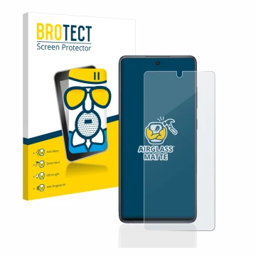 Vorderseite einer Produktverpackung mit dem Markenlogo BROTECT. Daneben ist das Gerät Samsung Galaxy S20 FE 5G mit dem zugehör