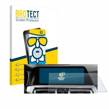 Vorderseite einer Produktverpackung mit dem Markenlogo BROTECT. Daneben ist das Gerät BMW 3 G20 Limousine 2018 Infotainment Sy