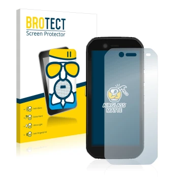 Vorderseite einer Produktverpackung mit dem Markenlogo BROTECT. Daneben ist das Gerät Caterpillar Cat S42 mit dem zugehörigen 