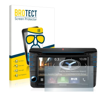 Vorderseite einer Produktverpackung mit dem Markenlogo BROTECT. Daneben ist das Gerät Kenwood DNX518VDABS mit dem zugehörigen 