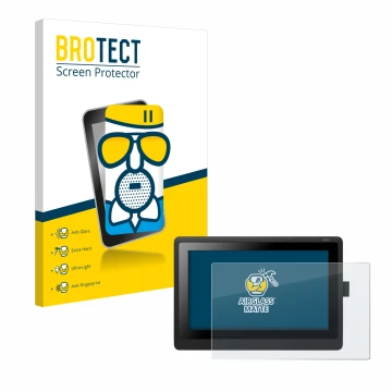 Vorderseite einer Produktverpackung mit dem Markenlogo BROTECT. Daneben ist das Gerät Wacom Cintiq 16 mit dem zugehörigen Disp
