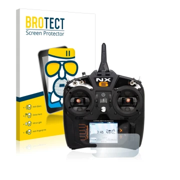 Vorderseite einer Produktverpackung mit dem Markenlogo BROTECT. Daneben ist das Gerät Spektrum NX6 mit dem zugehörigen Display