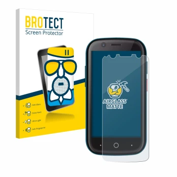 Vorderseite einer Produktverpackung mit dem Markenlogo BROTECT. Daneben ist das Gerät Unihertz Jelly 2 mit dem zugehörigen Dis