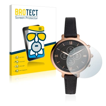 Vorderseite einer Produktverpackung mit dem Markenlogo BROTECT. Daneben ist das Gerät Fossil Monroe Hybrid HR mit dem zugehöri