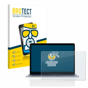Vorderseite einer Produktverpackung mit dem Markenlogo BROTECT. Daneben ist das Gerät Apple MacBook Air 13