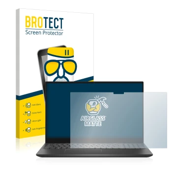 Vorderseite einer Produktverpackung mit dem Markenlogo BROTECT. Daneben ist das Gerät Dell Inspiron 15 7506 mit dem zugehörige