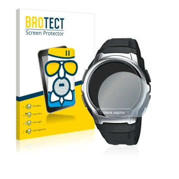 Vorderseite einer Produktverpackung mit dem Markenlogo BROTECT. Daneben ist das Gerät Casio Wave Ceptor WV-58 mit dem zugehöri