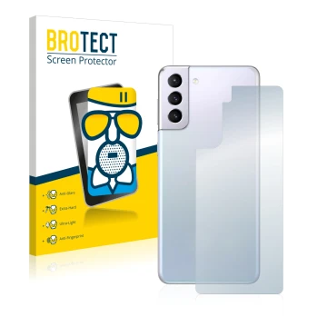 Vorderseite einer Produktverpackung mit dem Markenlogo BROTECT. Daneben ist das Gerät Samsung Galaxy S21 Plus 5G (Rückseite) m