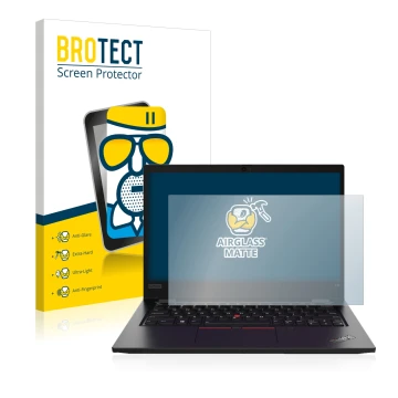 Vorderseite einer Produktverpackung mit dem Markenlogo BROTECT. Daneben ist das Gerät Lenovo ThinkPad L13 Gen 2 mit dem zugehö