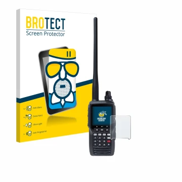 Vorderseite einer Produktverpackung mit dem Markenlogo BROTECT. Daneben ist das Gerät Yaesu FTA-550 mit dem zugehörigen Displa