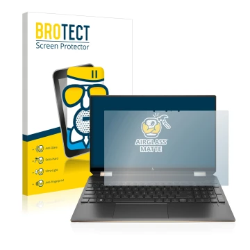 Vorderseite einer Produktverpackung mit dem Markenlogo BROTECT. Daneben ist das Gerät HP Spectre x360 (15-eb) (359.9 mm x 226.
