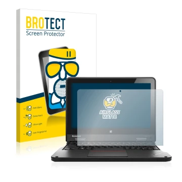 Vorderseite einer Produktverpackung mit dem Markenlogo BROTECT. Daneben ist das Gerät Lenovo ThinkPad Yoga 11e 6.Gen mit dem z