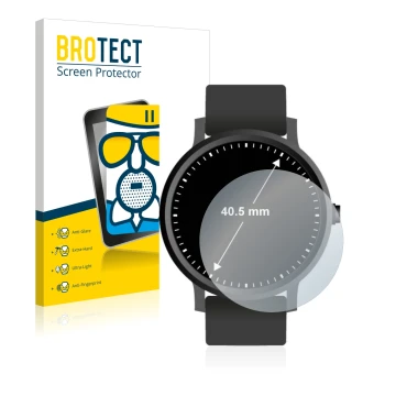 Vorderseite einer Produktverpackung mit dem Markenlogo BROTECT. Daneben ist das Gerät Armbanduhren (Kreisrund, ø: 40.5 mm) mit