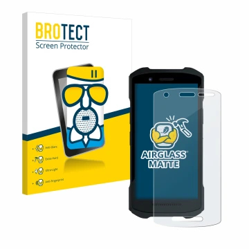 Vorderseite einer Produktverpackung mit dem Markenlogo BROTECT. Daneben ist das Gerät Zebra TC26 mit dem zugehörigen Displaysc