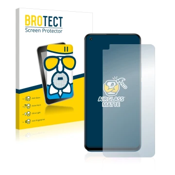 Vorderseite einer Produktverpackung mit dem Markenlogo BROTECT. Daneben ist das Gerät realme 8 mit dem zugehörigen Displayschu