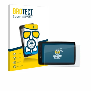 Vorderseite einer Produktverpackung mit dem Markenlogo BROTECT. Daneben ist das Gerät BMW Navigator VI mit dem zugehörigen Dis