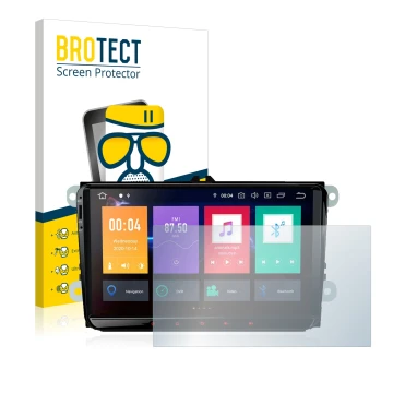 Vorderseite einer Produktverpackung mit dem Markenlogo BROTECT. Daneben ist das Gerät Xtrons PBE90MTVL mit dem zugehörigen Dis