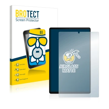 Vorderseite einer Produktverpackung mit dem Markenlogo BROTECT. Daneben ist das Gerät Lenovo Tab M10 FHD Plus mit dem zugehöri