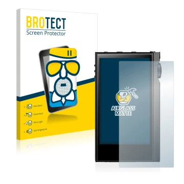 Vorderseite einer Produktverpackung mit dem Markenlogo BROTECT. Daneben ist das Gerät Astell&Kern Kann Alpha mit dem zugehörig