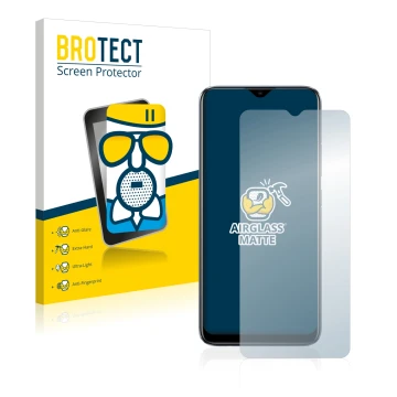 Vorderseite einer Produktverpackung mit dem Markenlogo BROTECT. Daneben ist das Gerät realme C11 2021 mit dem zugehörigen Disp