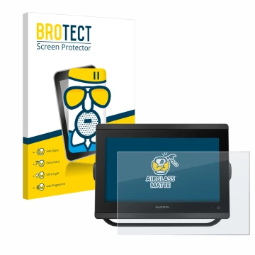 Vorderseite einer Produktverpackung mit dem Markenlogo BROTECT. Daneben ist das Gerät Garmin GPSMAP 8412 xsv mit dem zugehörig