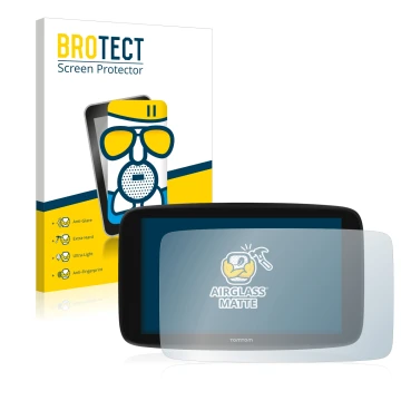 Vorderseite einer Produktverpackung mit dem Markenlogo BROTECT. Daneben ist das Gerät TomTom Go Expert 6