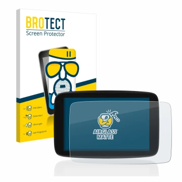 Vorderseite einer Produktverpackung mit dem Markenlogo BROTECT. Daneben ist das Gerät TomTom Go Expert 7