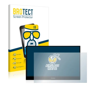 Vorderseite einer Produktverpackung mit dem Markenlogo BROTECT. Daneben ist das Gerät ViewSonic TD1655 mit dem zugehörigen Dis
