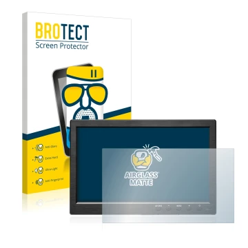 Vorderseite einer Produktverpackung mit dem Markenlogo BROTECT. Daneben ist das Gerät Podofo HD Monitor 10.1