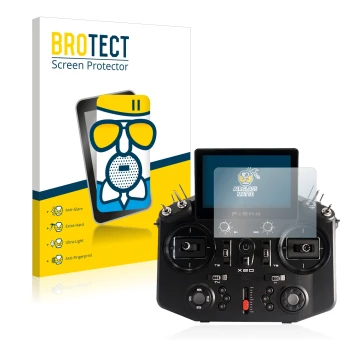 Vorderseite einer Produktverpackung mit dem Markenlogo BROTECT. Daneben ist das Gerät FrSky Tandem X20 mit dem zugehörigen Dis