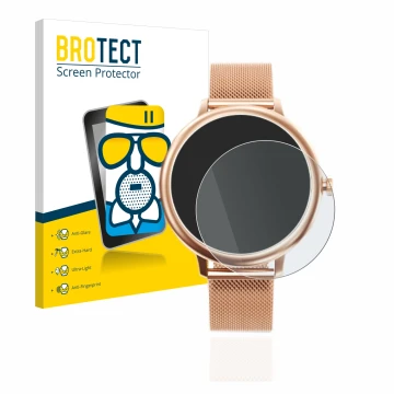 Vorderseite einer Produktverpackung mit dem Markenlogo BROTECT. Daneben ist das Gerät Naixues Smartwatch CF80 1.08