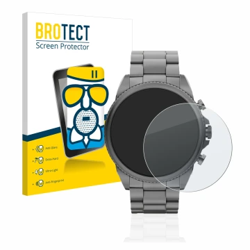 Vorderseite einer Produktverpackung mit dem Markenlogo BROTECT. Daneben ist das Gerät Fossil Gen 6 (44mm) mit dem zugehörigen 
