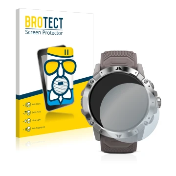 Vorderseite einer Produktverpackung mit dem Markenlogo BROTECT. Daneben ist das Gerät Coros Vertix 2 mit dem zugehörigen Displ