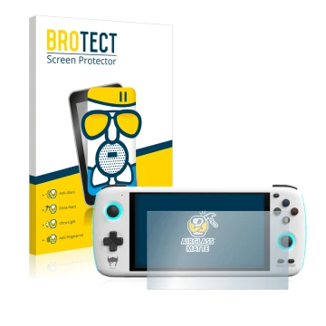 Vorderseite einer Produktverpackung mit dem Markenlogo BROTECT. Daneben ist das Gerät AYN Odin mit dem zugehörigen Displayschu