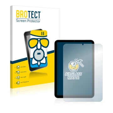 Vorderseite einer Produktverpackung mit dem Markenlogo BROTECT. Daneben ist das Gerät Apple iPad Mini 6 2021 mit dem zugehörig