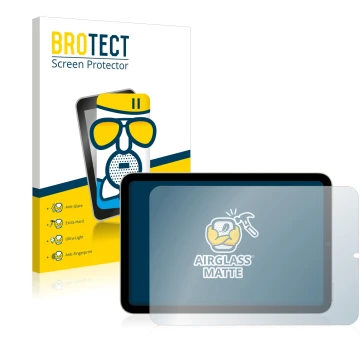 Vorderseite einer Produktverpackung mit dem Markenlogo BROTECT. Daneben ist das Gerät Apple iPad Mini 6 2021 (im Querformat, 6