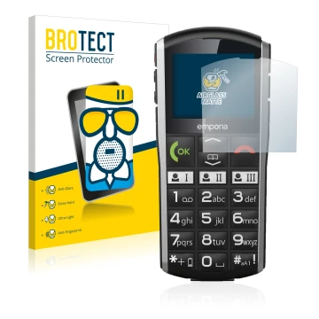 Vorderseite einer Produktverpackung mit dem Markenlogo BROTECT. Daneben ist das Gerät Emporia Simplicity mit dem zugehörigen D