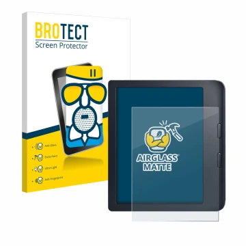 Vorderseite einer Produktverpackung mit dem Markenlogo BROTECT. Daneben ist das Gerät Kobo Libra 2 mit dem zugehörigen Display