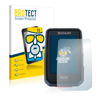 Vorderseite einer Produktverpackung mit dem Markenlogo BROTECT. Daneben ist das Gerät Sigma ROX 2.0 mit dem zugehörigen Displa