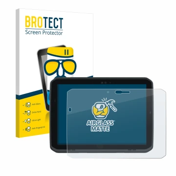 Vorderseite einer Produktverpackung mit dem Markenlogo BROTECT. Daneben ist das Gerät Zebra ET80 mit dem zugehörigen Displaysc