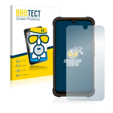 Vorderseite einer Produktverpackung mit dem Markenlogo BROTECT. Daneben ist das Gerät AGM Glory Pro mit dem zugehörigen Displa