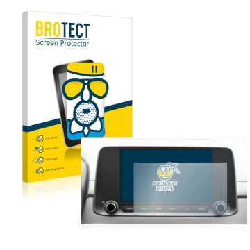 Vorderseite einer Produktverpackung mit dem Markenlogo BROTECT. Daneben ist das Gerät Hyundai Kona 2021 Infotainment System 8