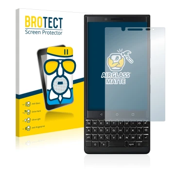 Vorderseite einer Produktverpackung mit dem Markenlogo BROTECT. Daneben ist das Gerät BlackBerry Key2 (Dual Sim) mit dem zugeh