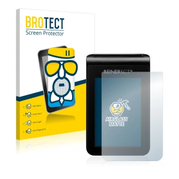 Vorderseite einer Produktverpackung mit dem Markenlogo BROTECT. Daneben ist das Gerät REINER SCT tanJack deluxe mit dem zugehö