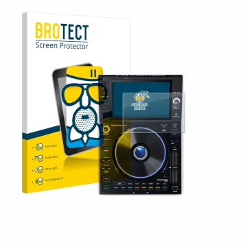 Vorderseite einer Produktverpackung mit dem Markenlogo BROTECT. Daneben ist das Gerät Denon DJ SC6000 Prime mit dem zugehörige